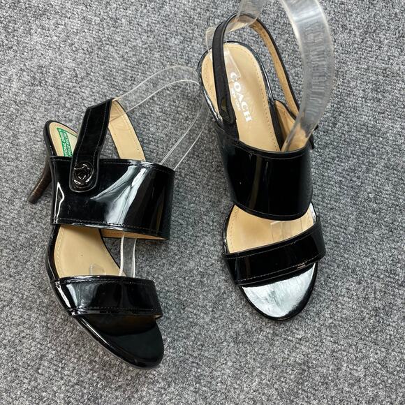 COACH Marla Turnlock Slingback Dress Sandals-Black Patent Womens Size 5B - Picture 1 of 11